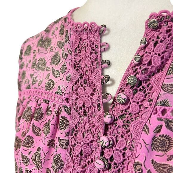 Rebecca Minkoff Paisley XSmall Bell Sleeve Blouse Pink Women’s Floral - Picture 3 of 13